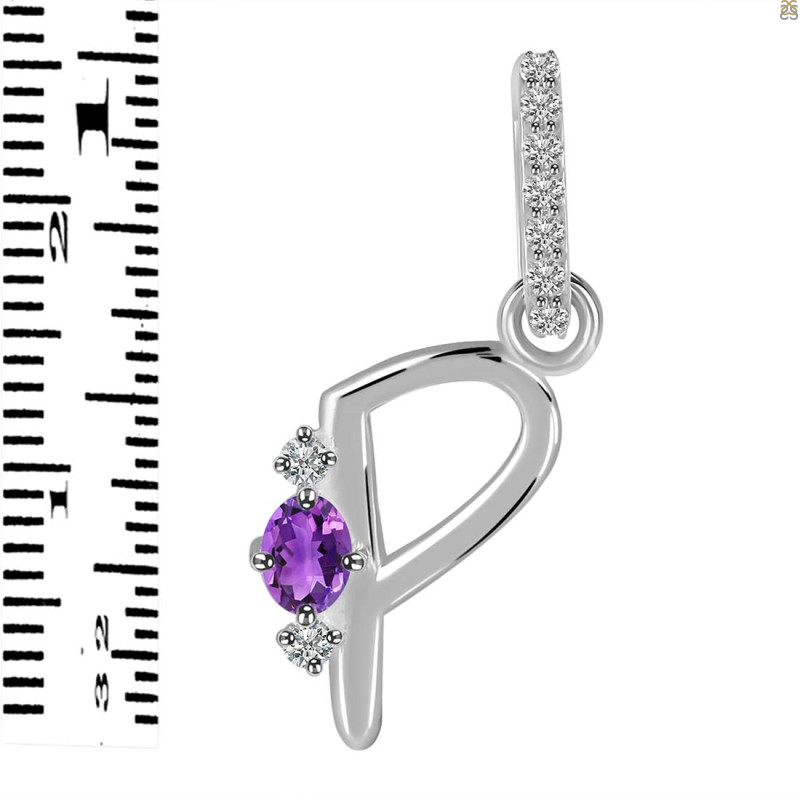 Amethyst & White Topaz Alphabet P Pendant AMT-RDA-42.