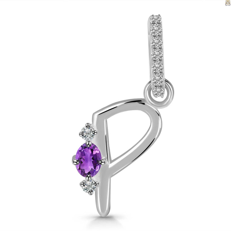 Amethyst & White Topaz Alphabet P Pendant AMT-RDA-42.