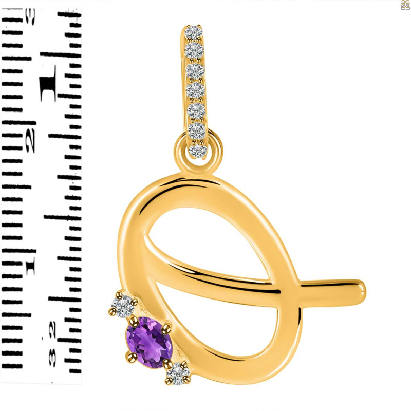 Amethyst & White Topaz Alphabet Q Pendant AMT-RDA-43.