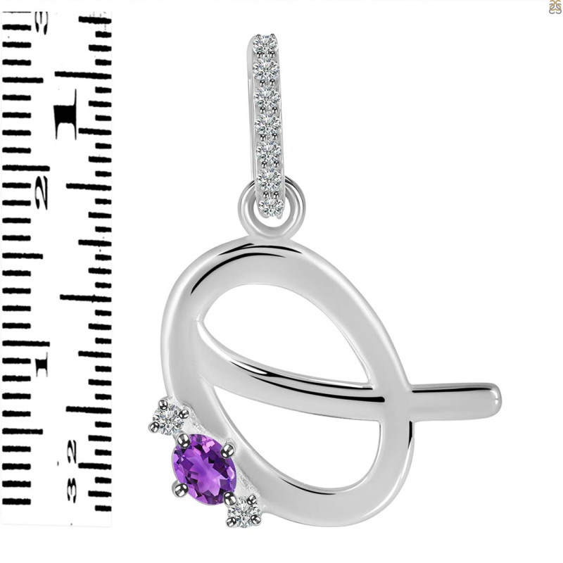 Amethyst & White Topaz Alphabet Q Pendant AMT-RDA-43.