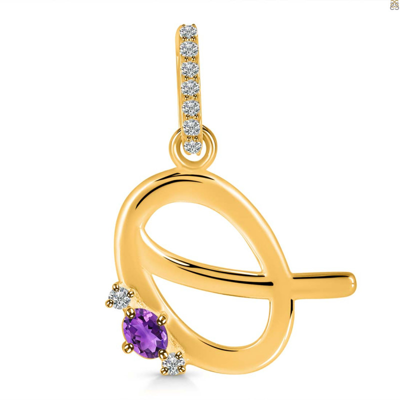 Amethyst & White Topaz Alphabet Q Pendant AMT-RDA-43.