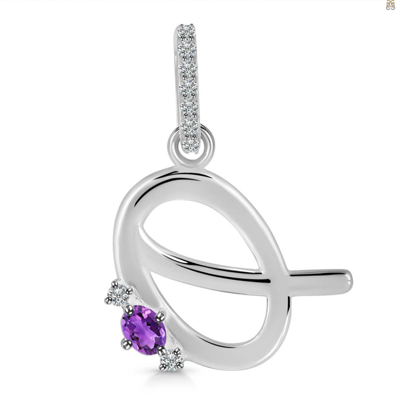 Amethyst & White Topaz Alphabet Q Pendant AMT-RDA-43.