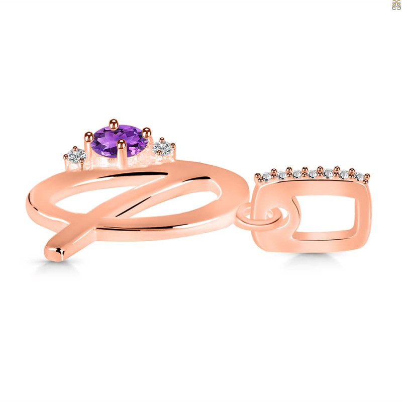 Amethyst & White Topaz Alphabet Q Pendant AMT-RDA-43.