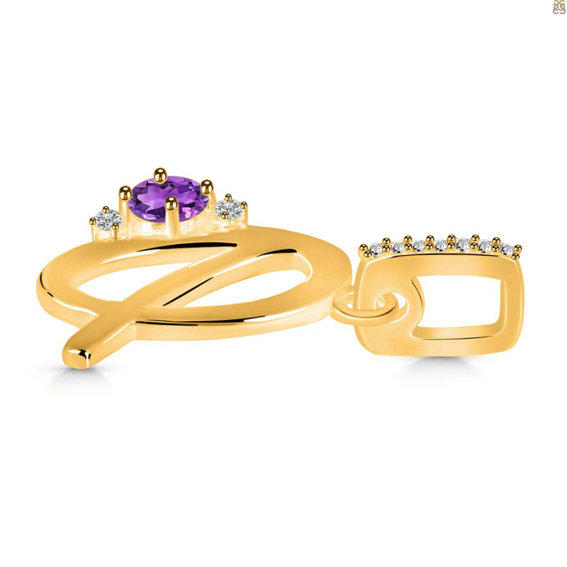 Amethyst & White Topaz Alphabet Q Pendant AMT-RDA-43.