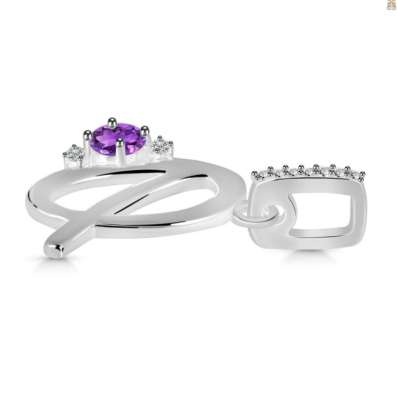 Amethyst & White Topaz Alphabet Q Pendant