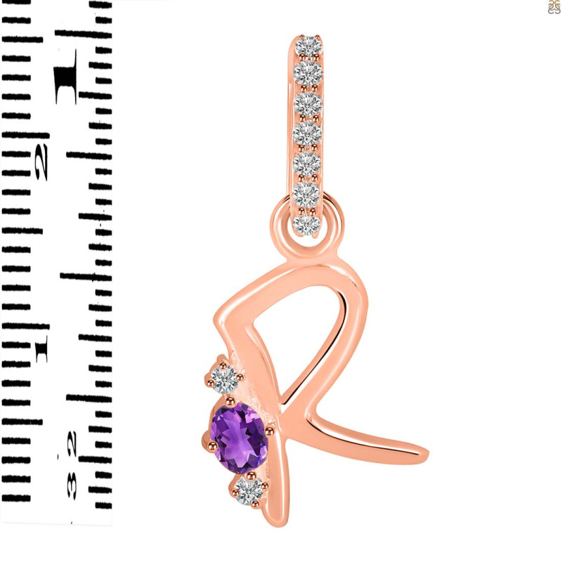 Amethyst & White Topaz Alphabet R Pendant AMT-RDA-44.
