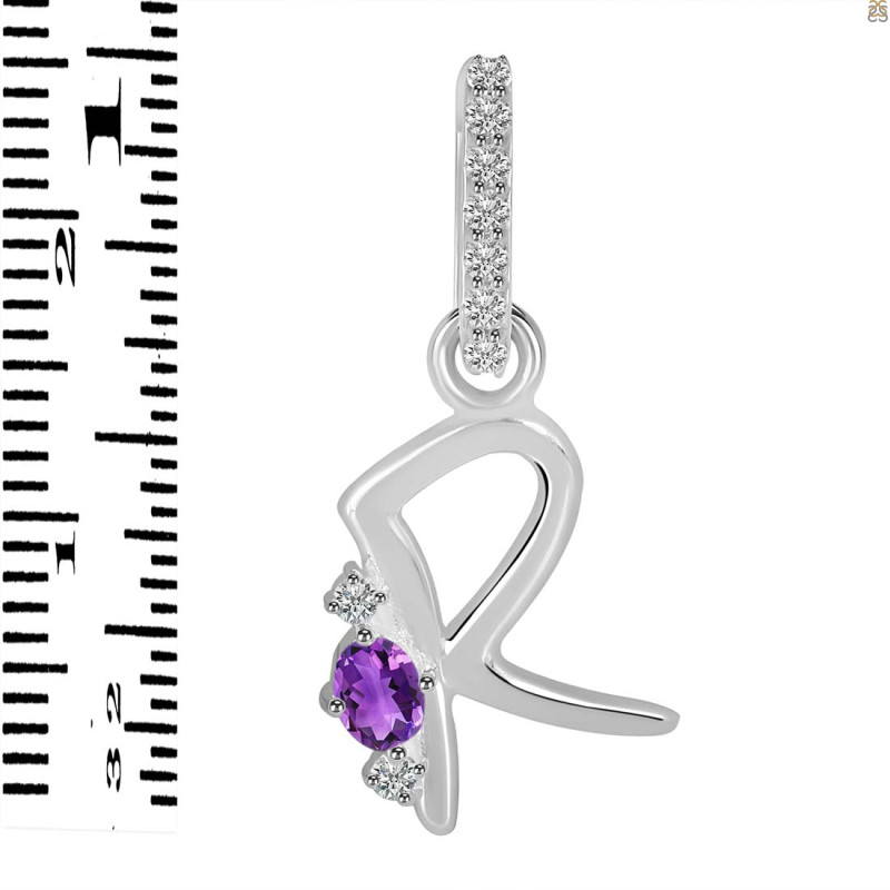 Amethyst & White Topaz Alphabet R Pendant AMT-RDA-44.