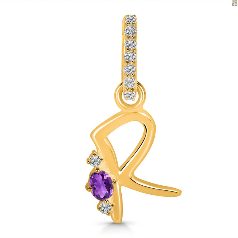 Amethyst & White Topaz Alphabet R Pendant AMT-RDA-44.