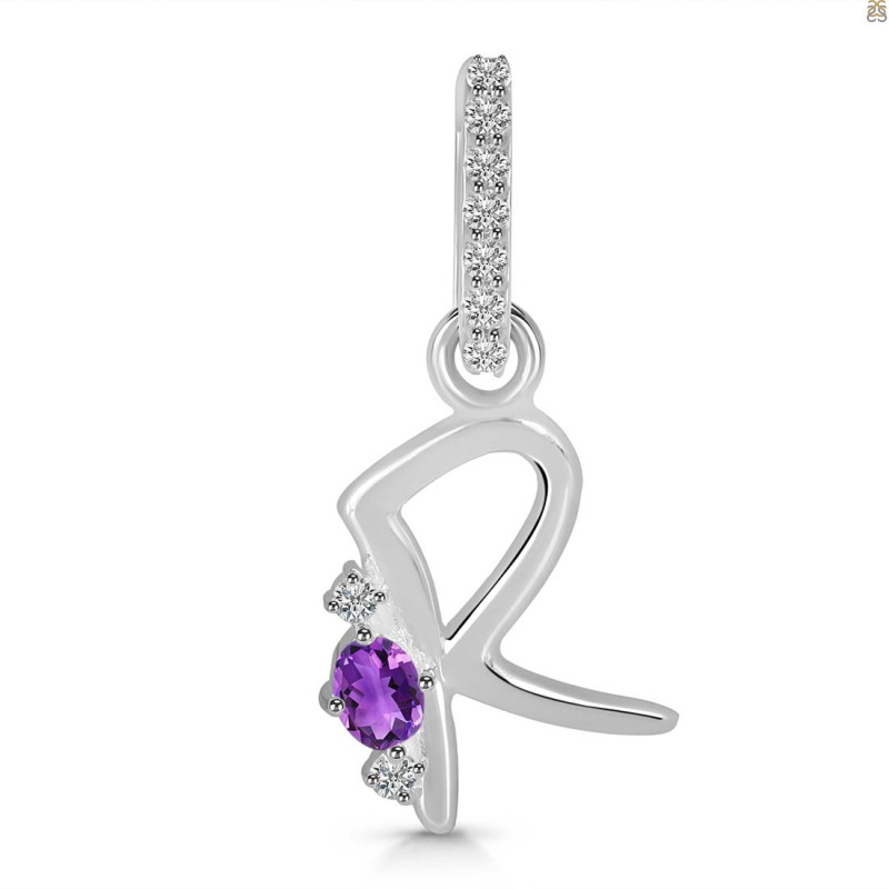 Amethyst & White Topaz Alphabet R Pendant AMT-RDA-44.