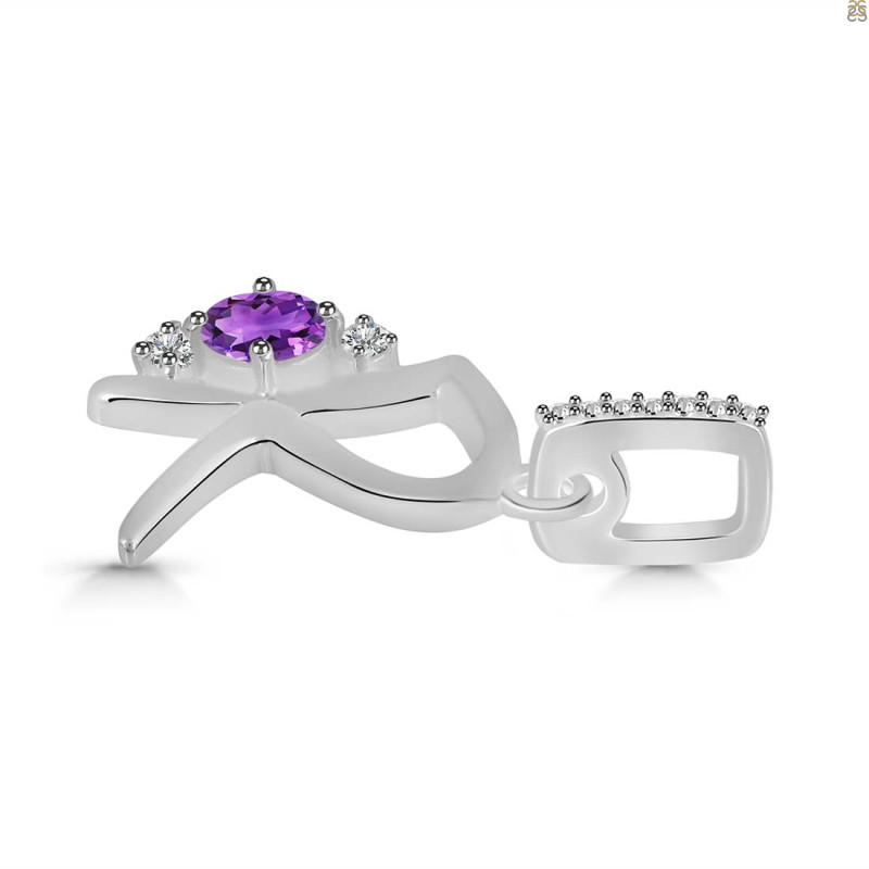 Amethyst & White Topaz Alphabet R Pendant