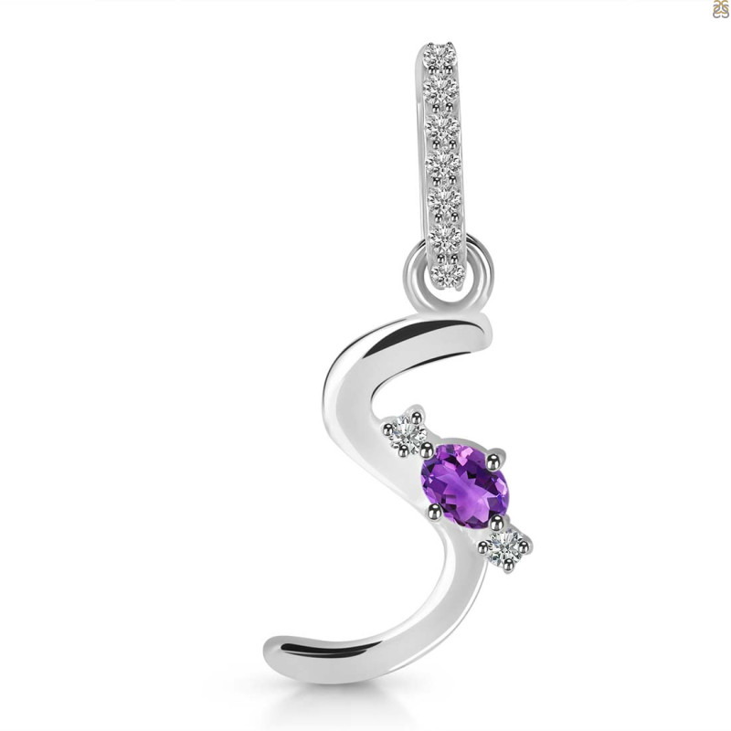 Amethyst & White Topaz Alphabet S Pendant AMT-RDA-45.