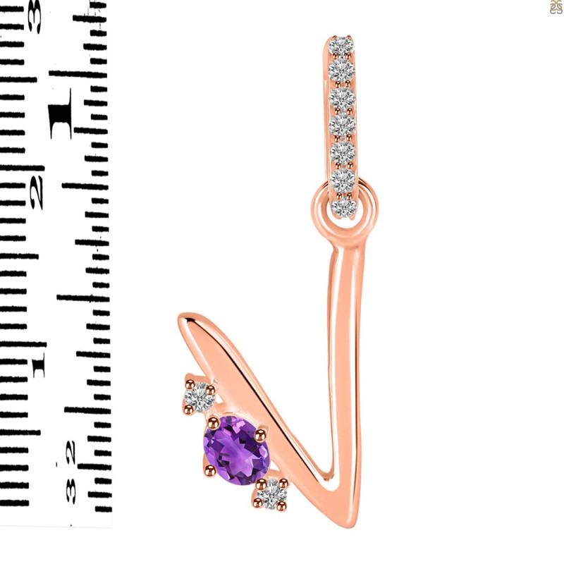 Amethyst & White Topaz Alphabet V Pendant AMT-RDA-48.
