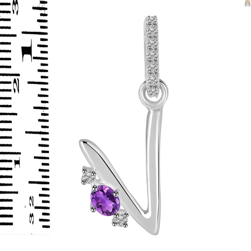 Amethyst & White Topaz Alphabet V Pendant AMT-RDA-48.