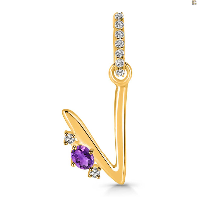 Amethyst & White Topaz Alphabet V Pendant AMT-RDA-48.