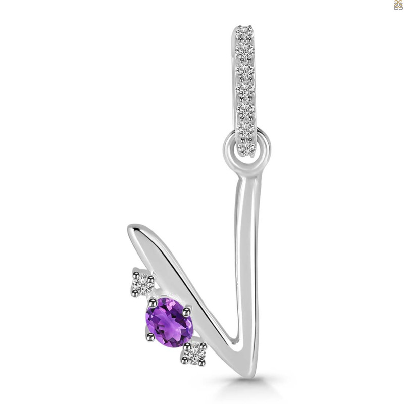 Amethyst & White Topaz Alphabet V Pendant AMT-RDA-48.