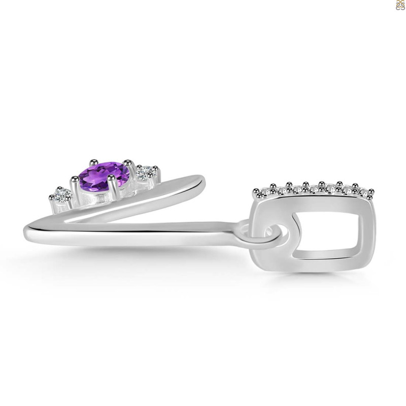Amethyst & White Topaz Alphabet V Pendant