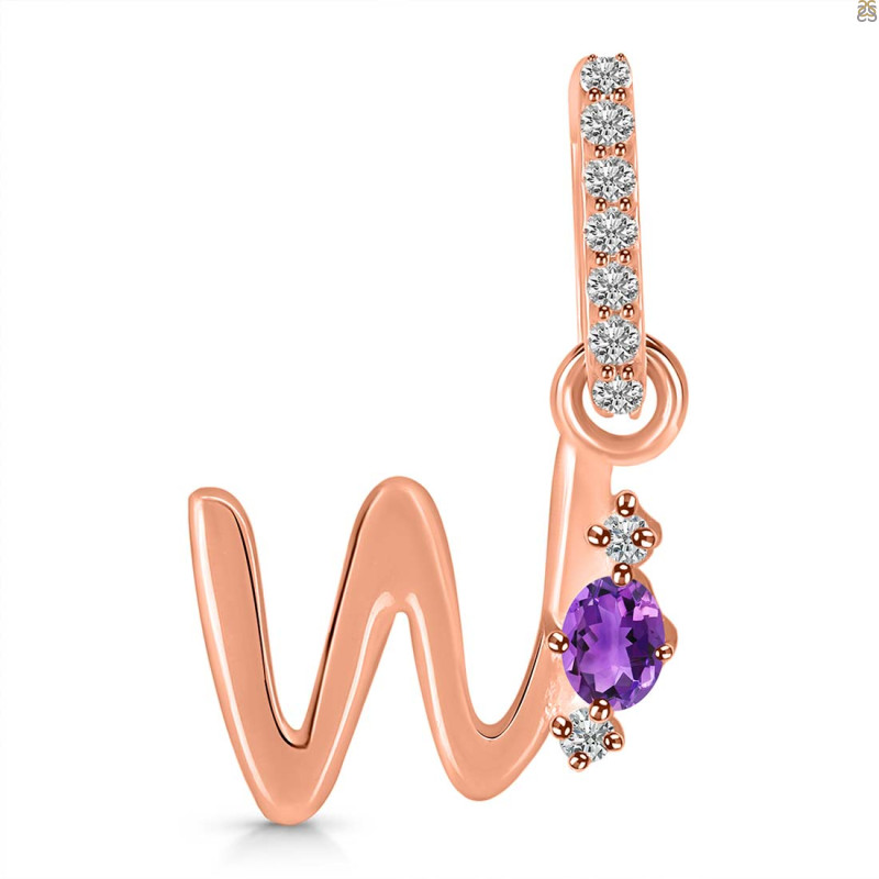 Amethyst & White Topaz Alphabet W Pendant AMT-RDA-49.