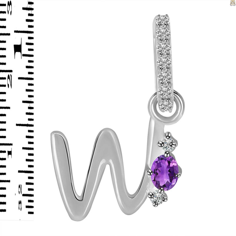 Amethyst & White Topaz Alphabet W Pendant AMT-RDA-49.