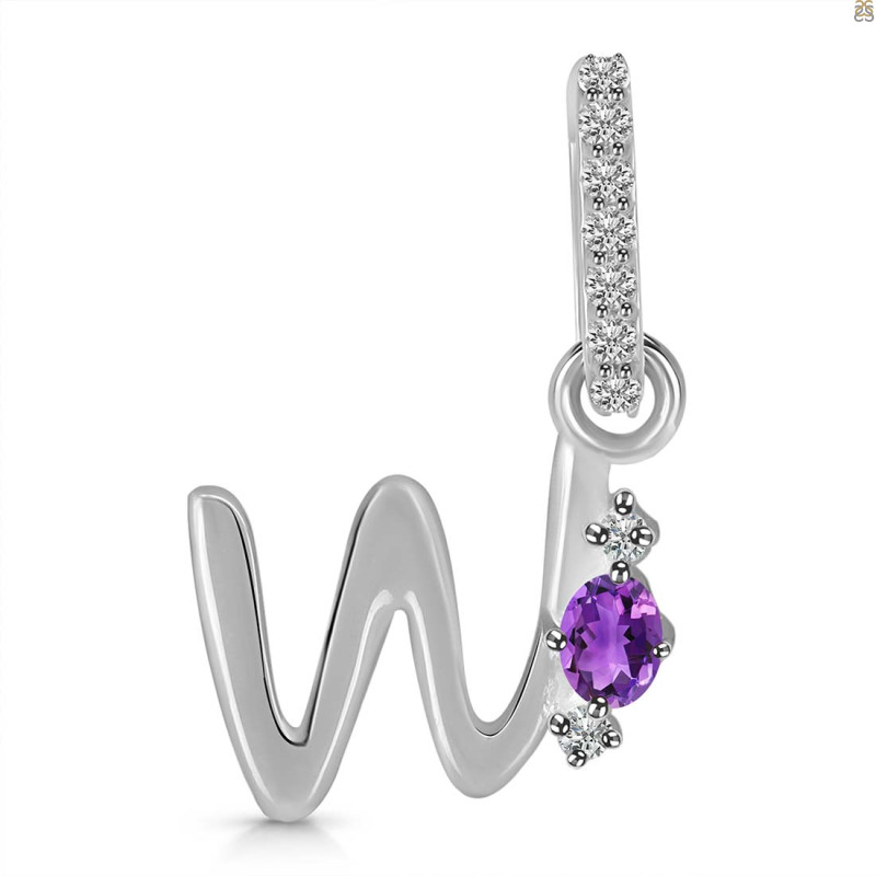 Amethyst & White Topaz Alphabet W Pendant AMT-RDA-49.