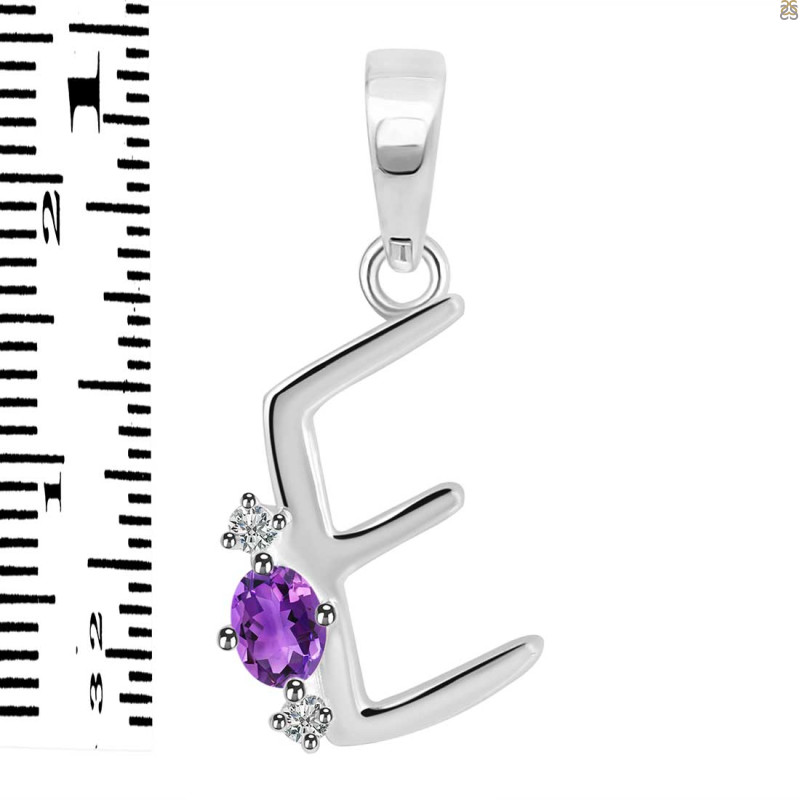 Amethyst & White Topaz Alphabet E Pendant AMT-RDA-5.