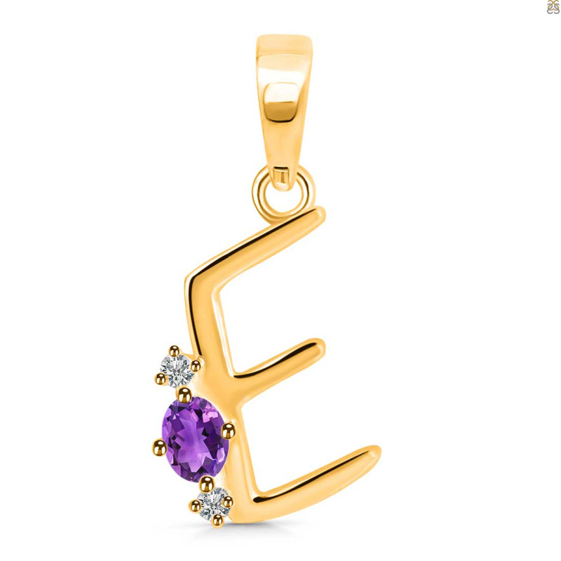 Amethyst & White Topaz Alphabet E Pendant AMT-RDA-5.