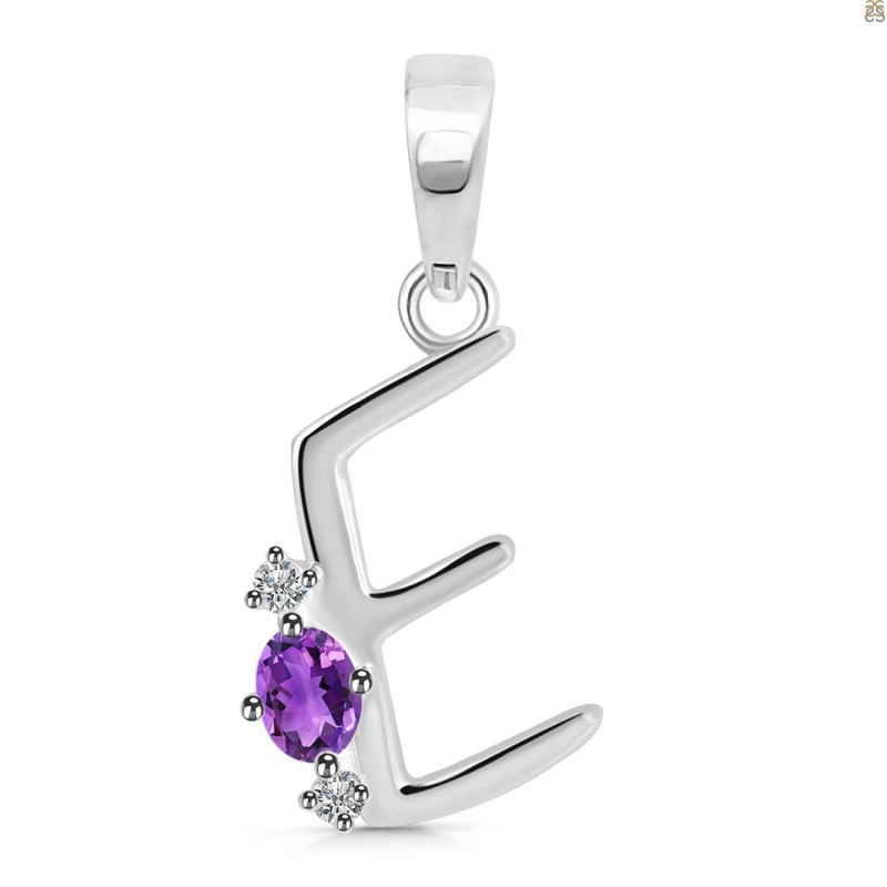 Amethyst & White Topaz Alphabet E Pendant AMT-RDA-5.