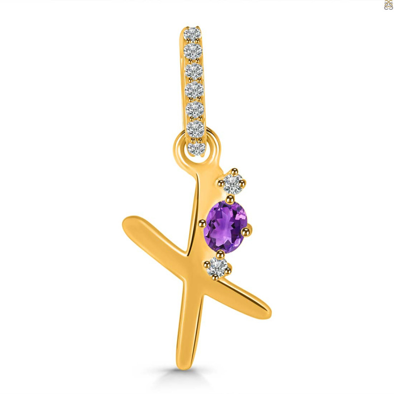 Amethyst & White Topaz Alphabet X Pendant AMT-RDA-50.