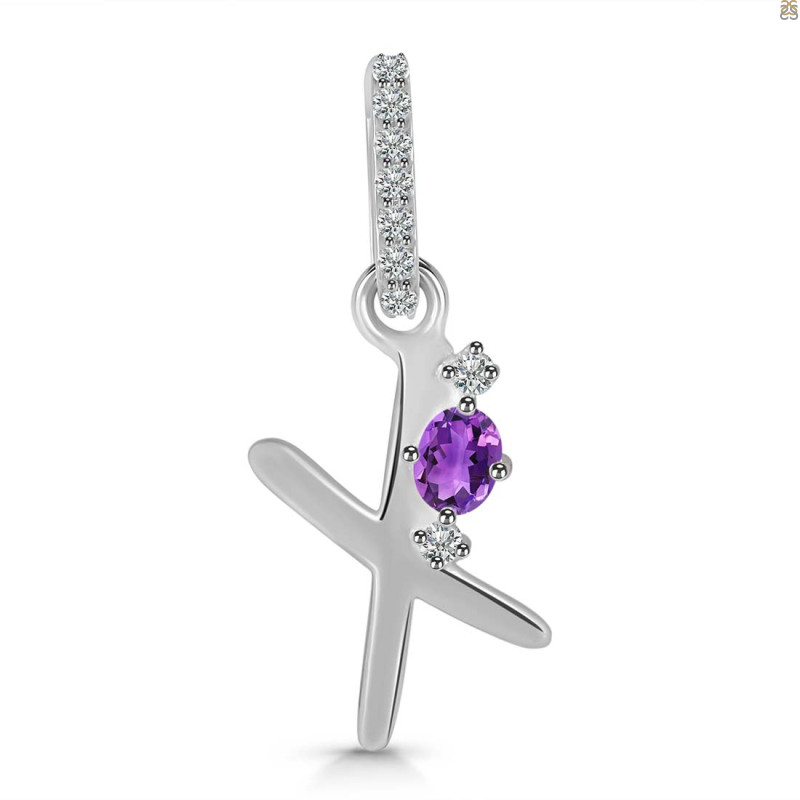 Amethyst & White Topaz Alphabet X Pendant AMT-RDA-50.