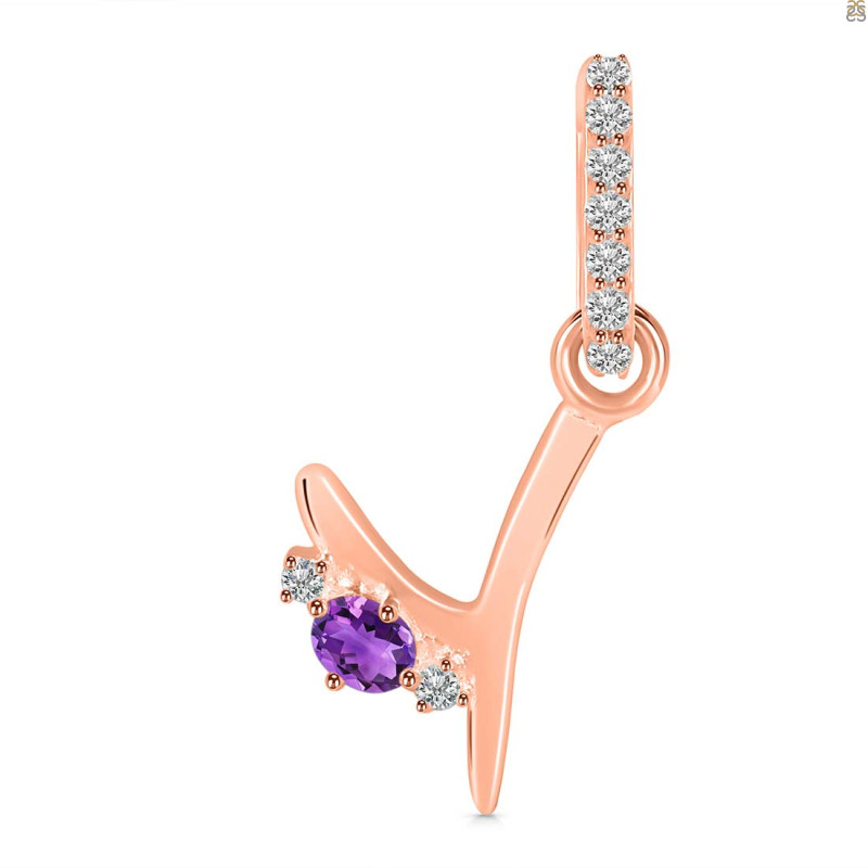 Amethyst & White Topaz Alphabet Y Pendant AMT-RDA-51.