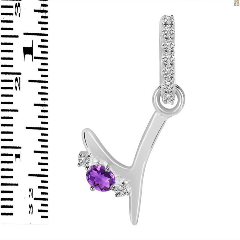Amethyst & White Topaz Alphabet Y Pendant AMT-RDA-51.
