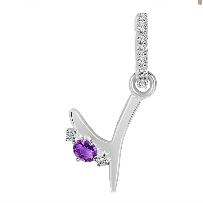 Amethyst & White Topaz Alphabet Y Pendant AMT-RDA-51.