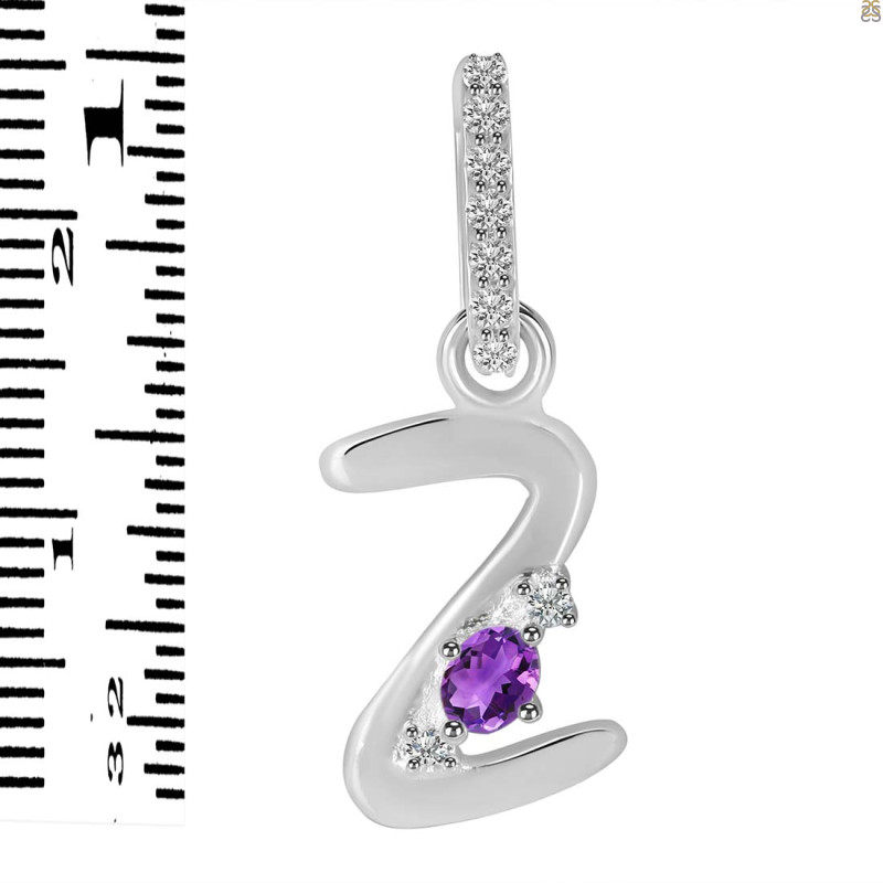 Amethyst & White Topaz Alphabet Z Pendant AMT-RDA-52.