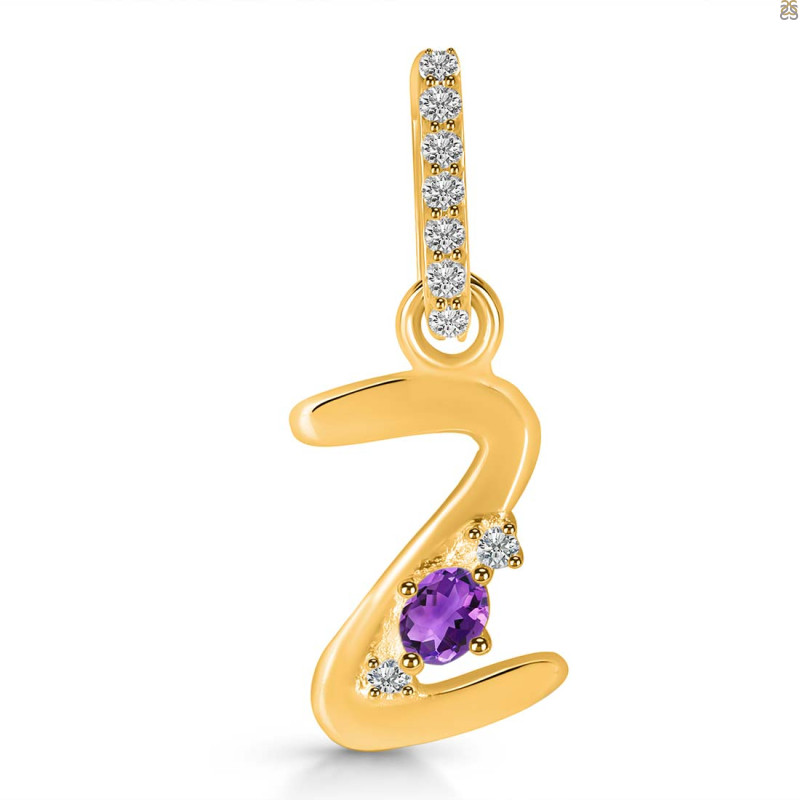 Amethyst & White Topaz Alphabet Z Pendant AMT-RDA-52.