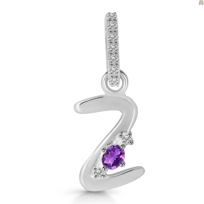 Amethyst & White Topaz Alphabet Z Pendant AMT-RDA-52.