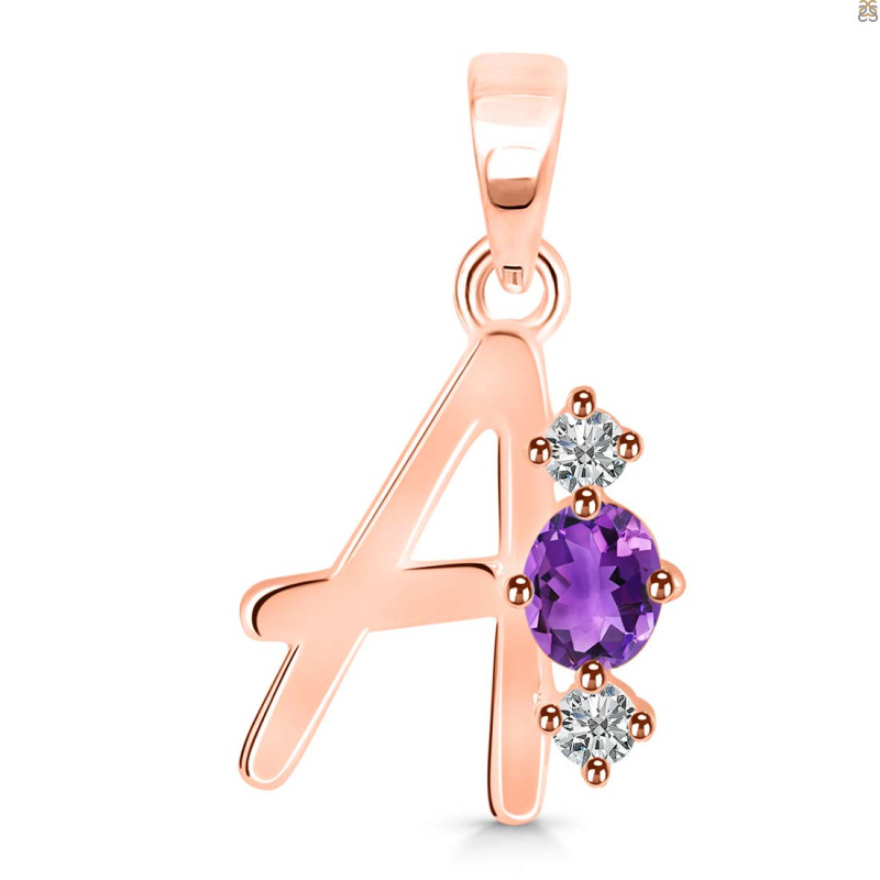 Amethyst & White Topaz Alphabet A Pendant AMT-RDA-53.