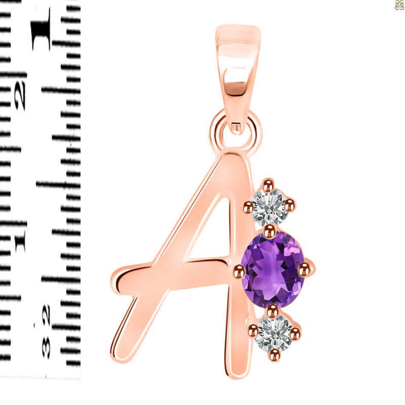 Amethyst & White Topaz Alphabet A Pendant AMT-RDA-53.