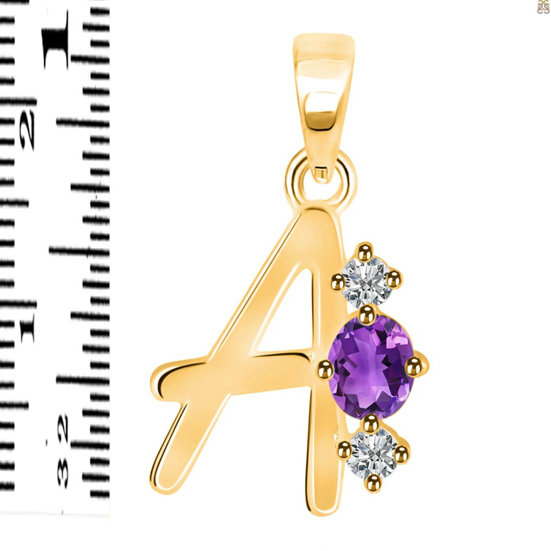 Amethyst & White Topaz Alphabet A Pendant AMT-RDA-53.