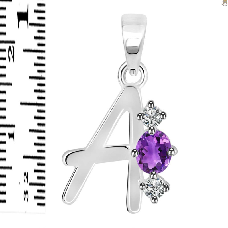 Amethyst & White Topaz Alphabet A Pendant AMT-RDA-53.