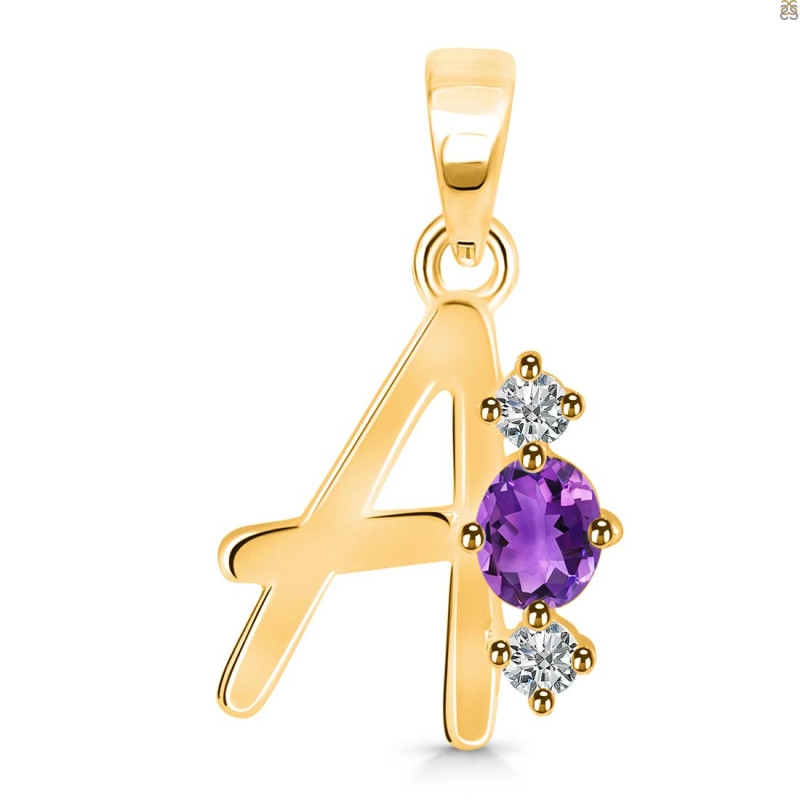 Amethyst & White Topaz Alphabet A Pendant AMT-RDA-53.