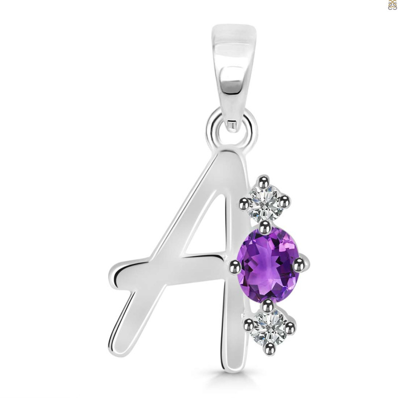 Amethyst & White Topaz Alphabet A Pendant AMT-RDA-53.