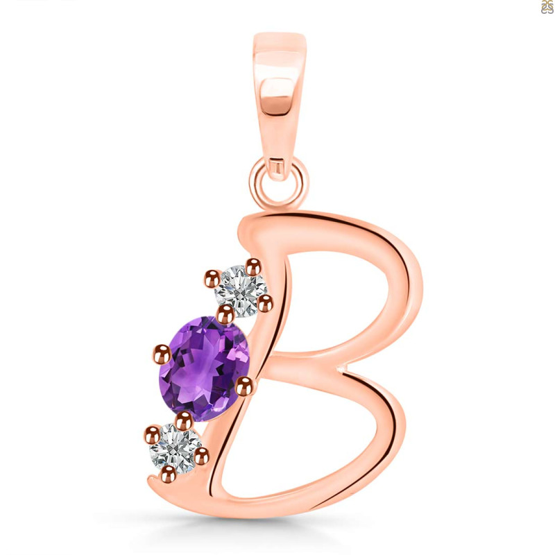 Amethyst & White Topaz Alphabet B Pendant AMT-RDA-54.