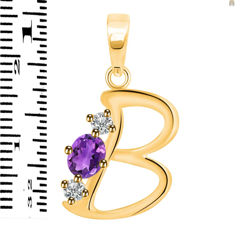 Amethyst & White Topaz Alphabet B Pendant AMT-RDA-54.