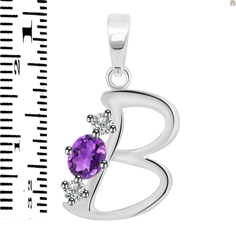 Amethyst & White Topaz Alphabet B Pendant AMT-RDA-54.