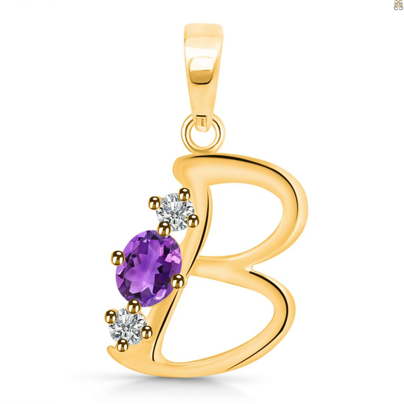 Amethyst & White Topaz Alphabet B Pendant AMT-RDA-54.
