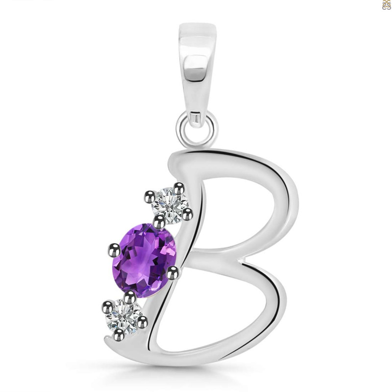 Amethyst & White Topaz Alphabet B Pendant AMT-RDA-54.