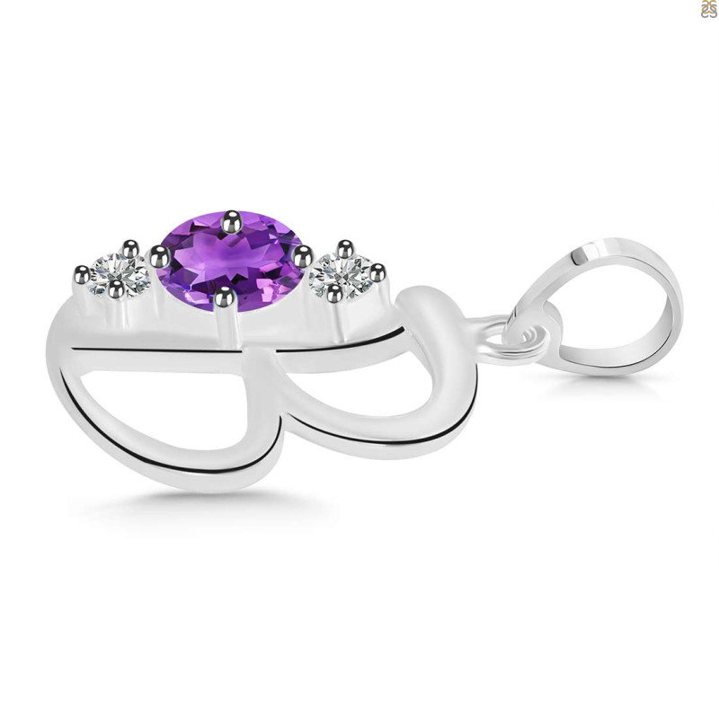 Amethyst & White Topaz Alphabet B Pendant