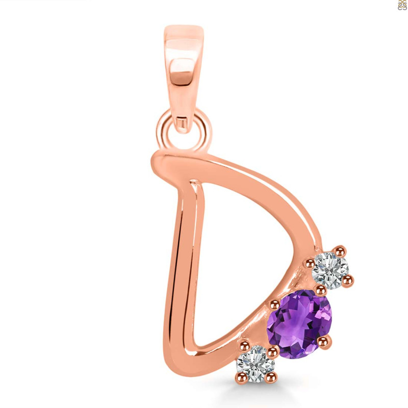 Amethyst & White Topaz Alphabet D Pendant AMT-RDA-56.