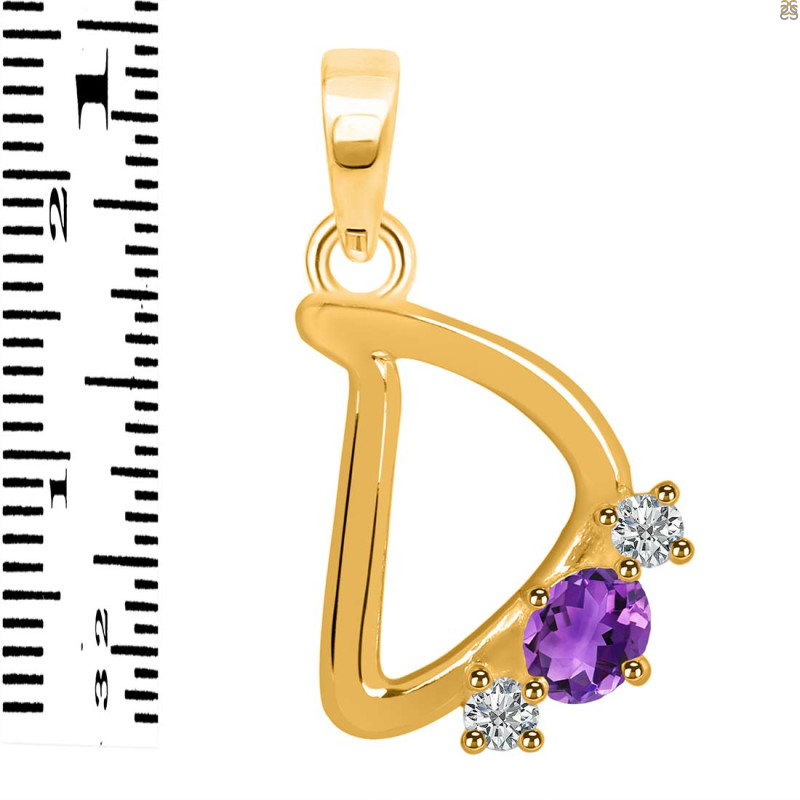 Amethyst & White Topaz Alphabet D Pendant AMT-RDA-56.
