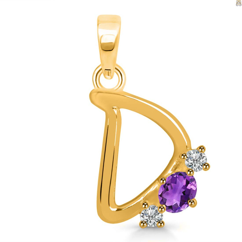 Amethyst & White Topaz Alphabet D Pendant AMT-RDA-56.