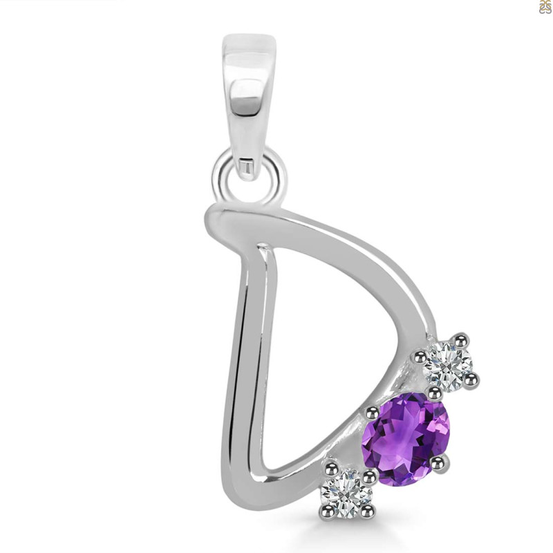 Amethyst & White Topaz Alphabet D Pendant AMT-RDA-56.